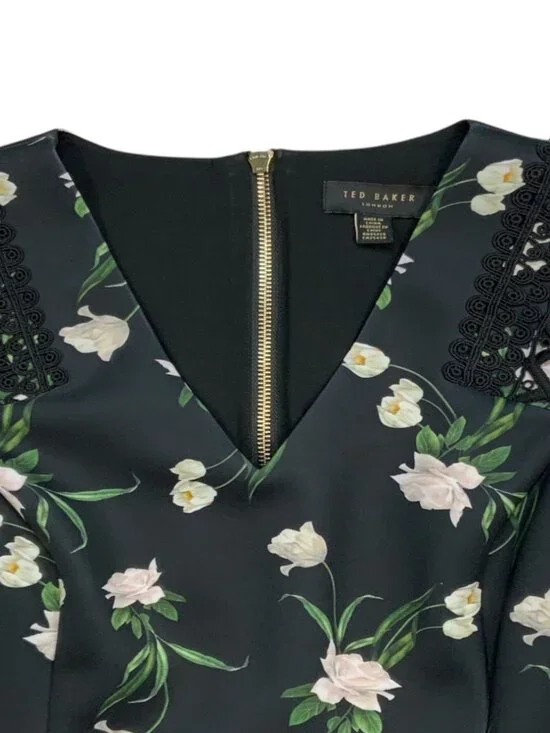 Ted Baker Nolla Printed Skater Dress 3 US/M Black Floral - Picture 5 of 15